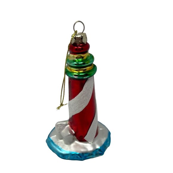 Lighthouse Ornament - A Vintage Red &‎ White Coastal Lighthouse made of Glass. - Picture 1 of 7